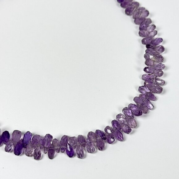 Vintage Natural Amethyst Beaded Necklace 16” Faceted Teardrop Gemstone Boho - Picture 2 of 13